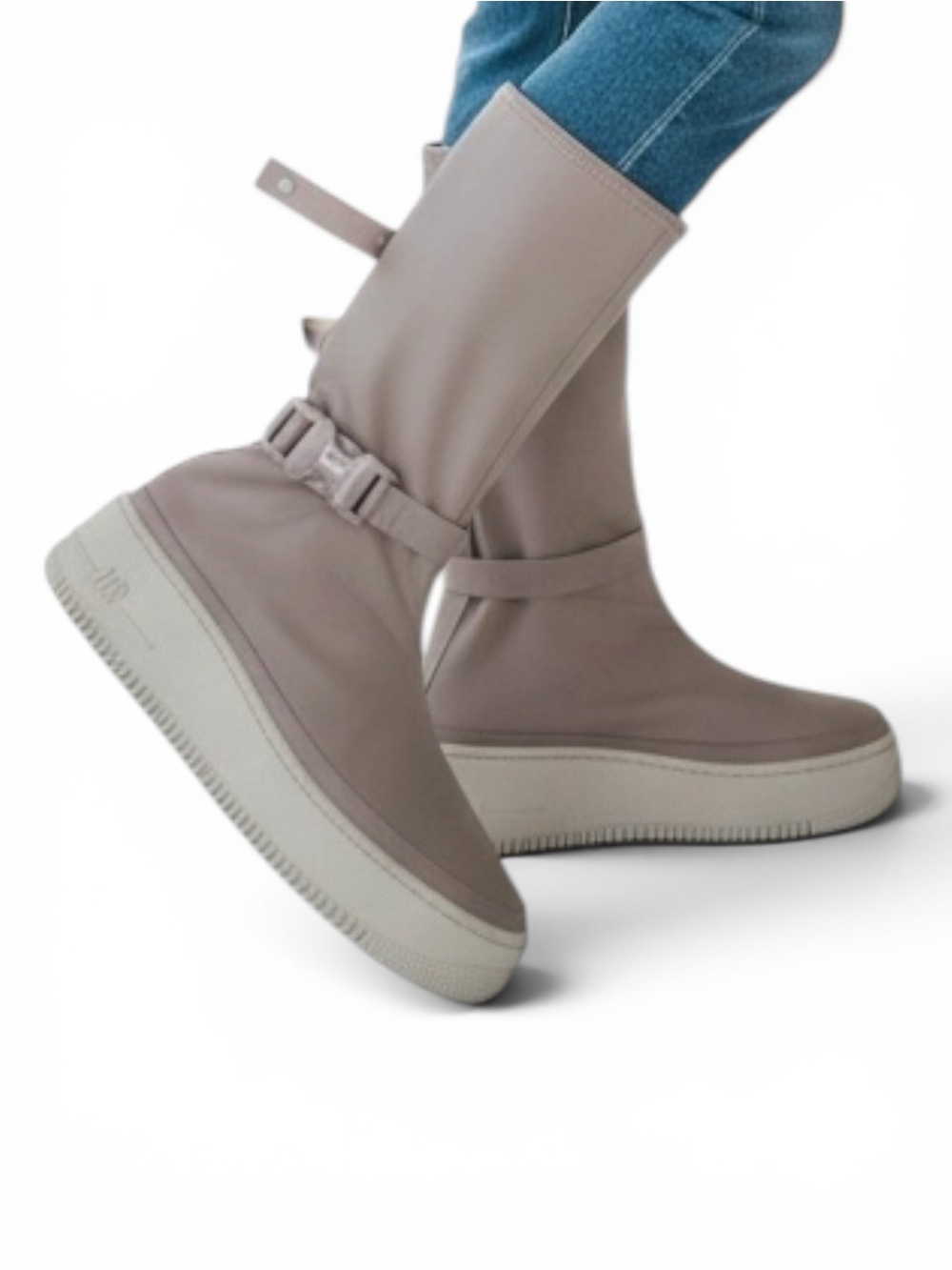 Nike Taupe Mid-Calf Platform Buckle Boots